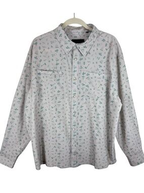 Dakota Cream Green Camping Outdoor Pattern Long Sleeve Quick Dry Button Up Sz XL